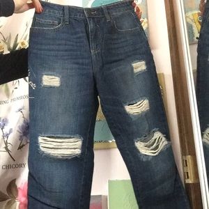 flower embroidered boyfriend jeans